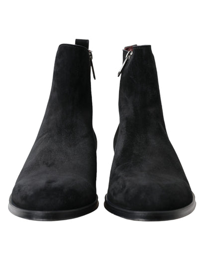 Dolce & Gabbana Schwarz Wildleder Leder Mid Calf Männer Stiefel Schuhe