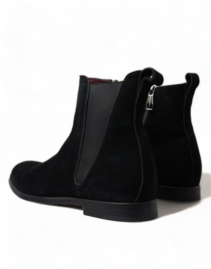 Dolce & Gabbana Schwarz Wildleder Leder Mid Calf Männer Stiefel Schuhe
