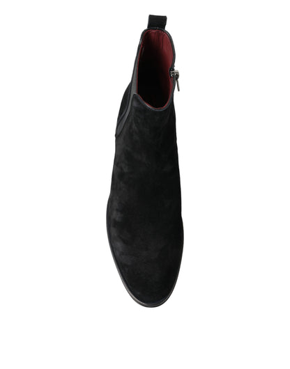 Dolce & Gabbana Schwarz Wildleder Leder Mid Calf Männer Stiefel Schuhe