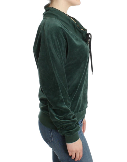 Cavalli Elegant green mock sweater with rhinestone detail