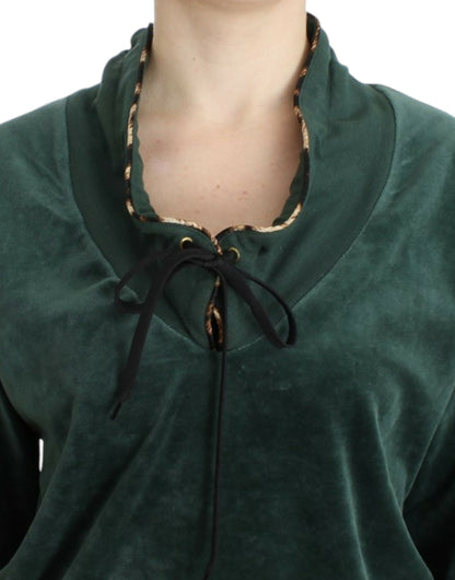Cavalli Elegant green mock sweater with rhinestone detail