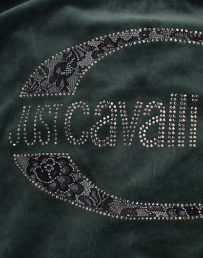 Cavalli Elegant green mock sweater with rhinestone detail
