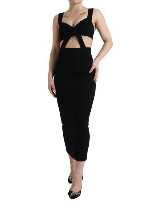 Dolce &amp; Gabbana Glamorous Black Bodycon Midi Dress