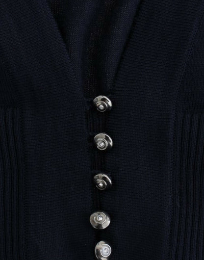 Cavalli Blaue Strickjacke aus Wolle, kurz geschnitten