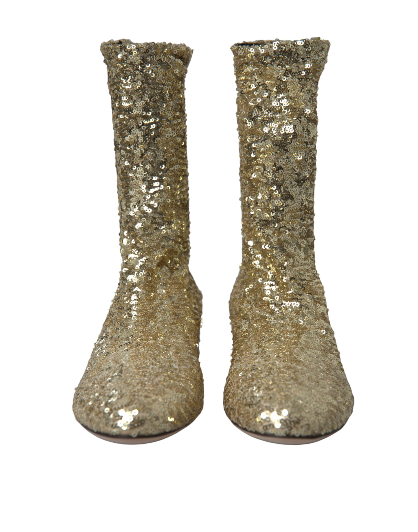 Dolce & Gabbana Gold Pailletten kurze Stiefel Stretch Schuhe