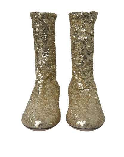 Dolce & Gabbana Gold Pailletten kurze Stiefel Stretch Schuhe