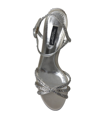 Dolce & Gabbana Silberne Kristall-Knöchelriemen-Sandalen Schuhe