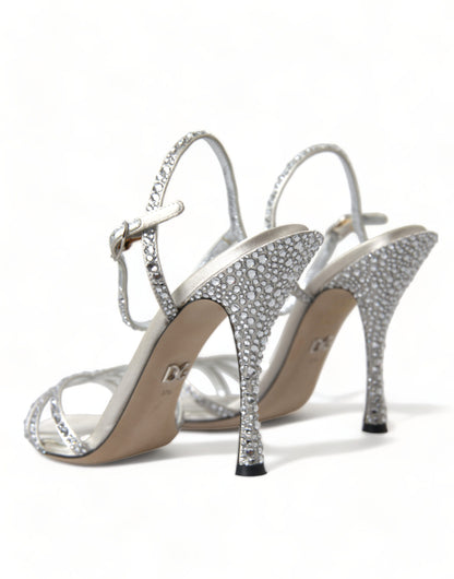 Dolce & Gabbana Silberne Kristall-Knöchelriemen-Sandalen Schuhe
