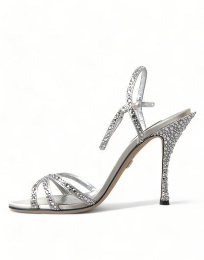 Dolce & Gabbana Silberne Kristall-Knöchelriemen-Sandalen Schuhe