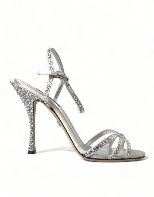 Dolce & Gabbana Silberne Kristall-Knöchelriemen-Sandalen Schuhe