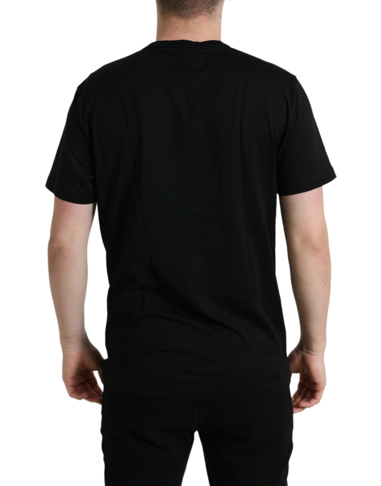 Dolce & Gabbana Schwarzes Baumwoll-T-Shirt mit Rundhalsausschnitt