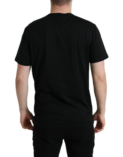 Dolce & Gabbana Schwarzes Baumwoll-T-Shirt mit Rundhalsausschnitt