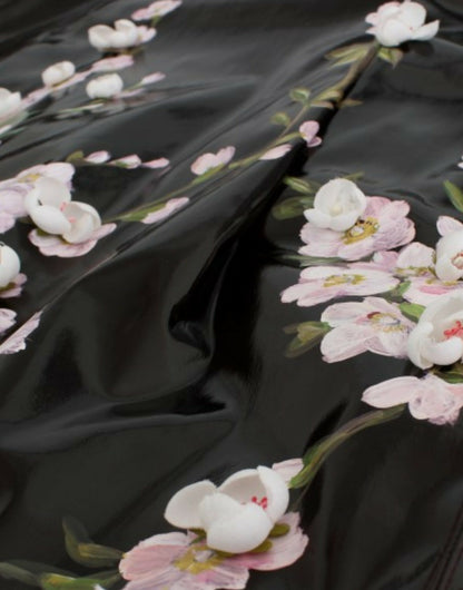 Dolce & Gabbana Schwarzes Lackkleid mit Blumen HANDPAINTED