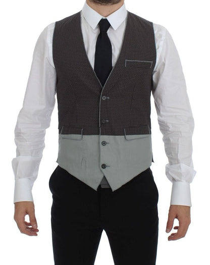 Dolce & Gabbana Graues gepunktetes Kleid Weste Gilet Weste