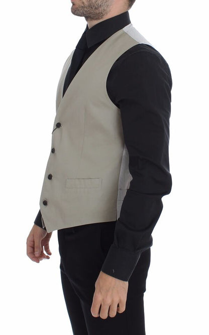 Dolce & Gabbana Beige Seidenmischung Kleid Formelle Weste Gilet