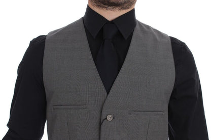 Dolce & Gabbana Graue Baumwollweste mit schmaler Passform und Knopfleiste