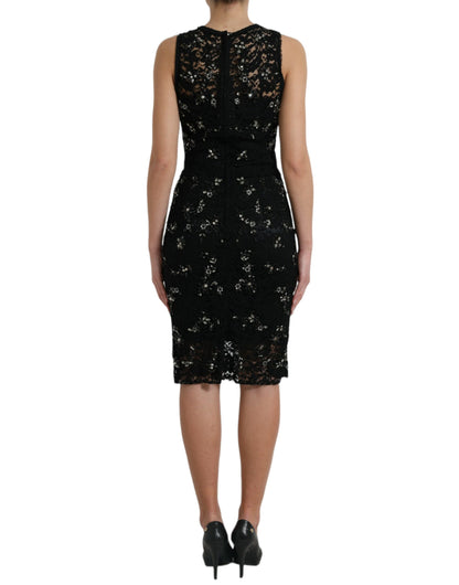 Dolce & Gabbana Schwarzes Etuikleid mit floraler Spitze und Kristall