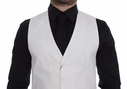 Dolce & Gabbana Weißes Baumwoll-Seidengemisch Kleid Weste Blazer