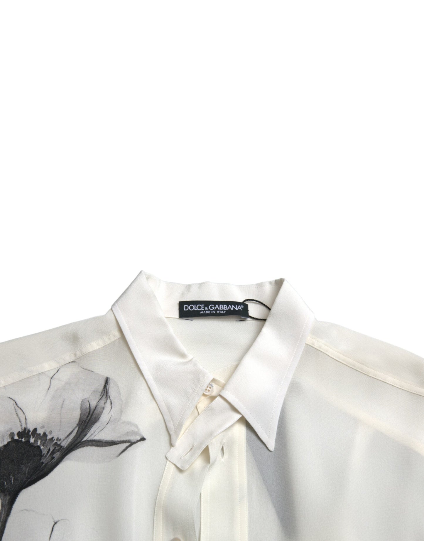 Dolce & Gabbana Weißes geblümtes Kleid mit Kragen Seidenhemd