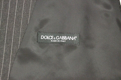 Dolce & Gabbana Graue gestreifte einreihige Wollweste