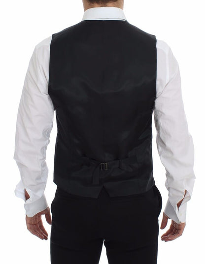 Dolce & Gabbana Grau gestreifte Woll-Logo-Weste Gilet Weste