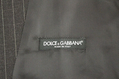 Dolce & Gabbana Grau gestreifte Woll-Logo-Weste Gilet Weste