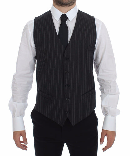Dolce & Gabbana Grau gestreifte Woll-Logo-Weste Gilet Weste