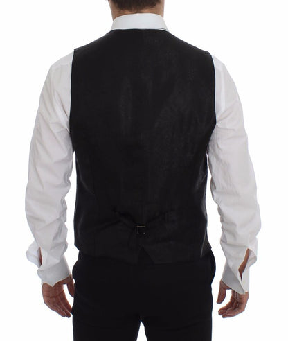 Dolce & Gabbana Schwarz gestreifte Wollweste Logo Gilet Weste