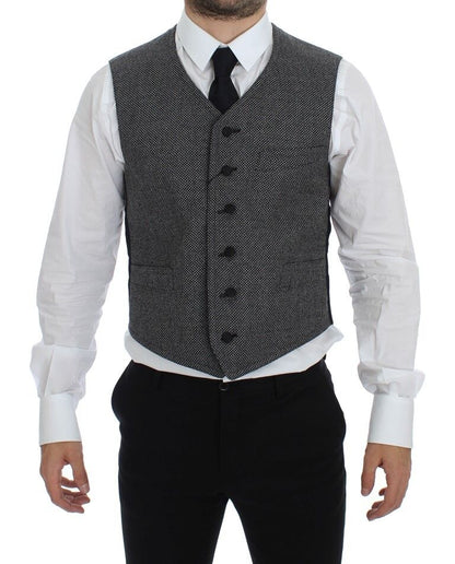 Dolce & Gabbana Graue Logo-Weste aus Baumwollmischung Gilet Weste
