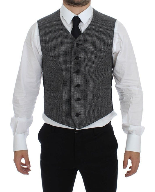 Dolce & Gabbana Graue Logo-Weste aus Baumwollmischung Gilet Weste