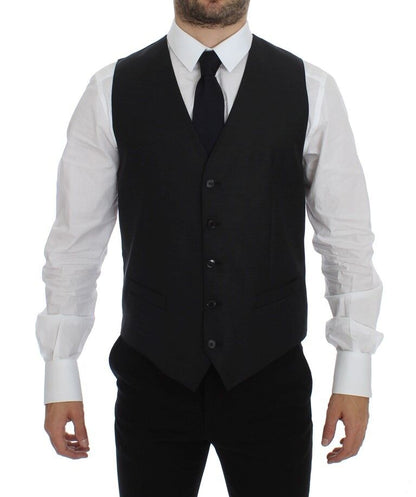 Dolce & Gabbana Graues Woll-Seiden-Kleid Weste Gilet