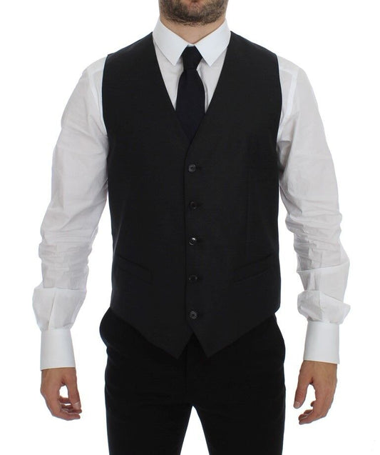 Dolce & Gabbana Graues Woll-Seiden-Kleid Weste Gilet