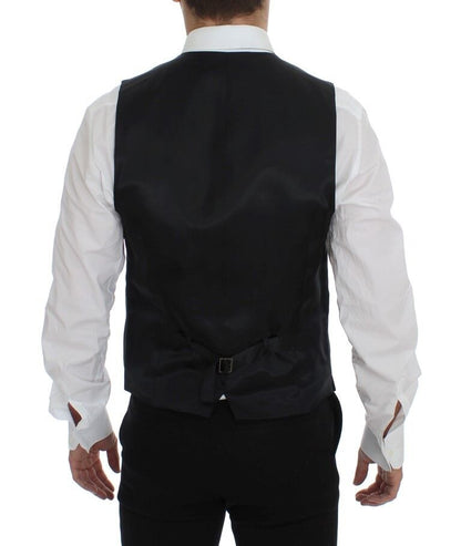Dolce & Gabbana Grau gestreifte Woll-Logo-Weste Gilet Weste