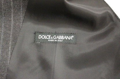 Dolce & Gabbana Grau gestreifte Woll-Logo-Weste Gilet Weste