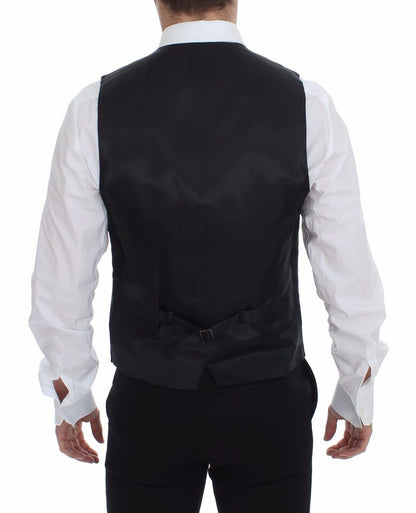 Dolce & Gabbana Graue gestreifte Wollweste Logo-Weste Gilet-Westen