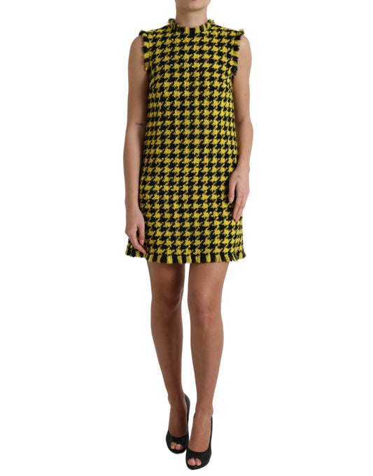 Dolce &amp; Gabbana Yellow Houndstooth Knit Chic Mini Skirt