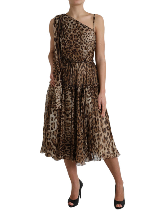 Dolce &amp; Gabbana Elegant one-shoulder leopard midi dress