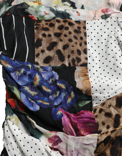 Dolce & Gabbana Mehrfarbiges Patchwork Midi-Leopard-Bodycon-Kleid mit Blumenmuster