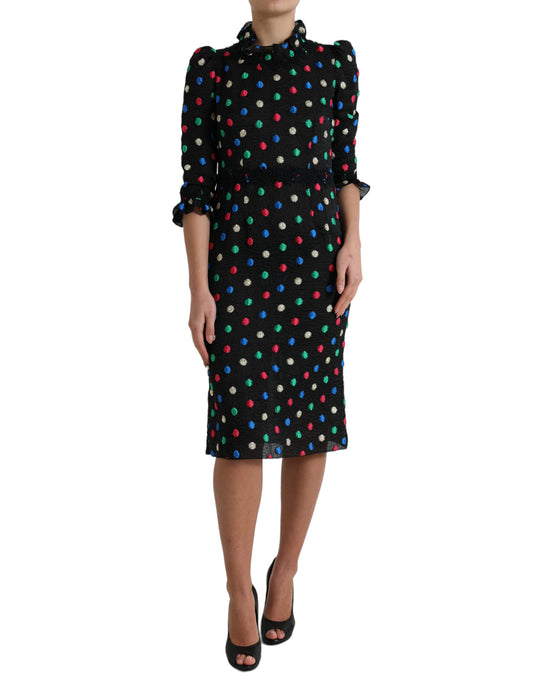Dolce &amp; Gabbana Elegant polka dot midi dress with high neckline