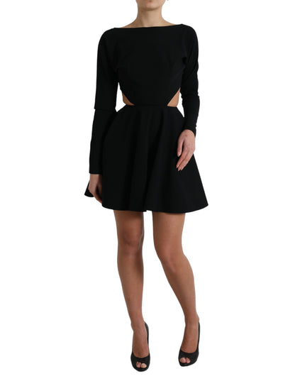 Dolce & Gabbana Schwarzes Minikleid aus Viskose mit langen Ärmeln und Ausschnitt
