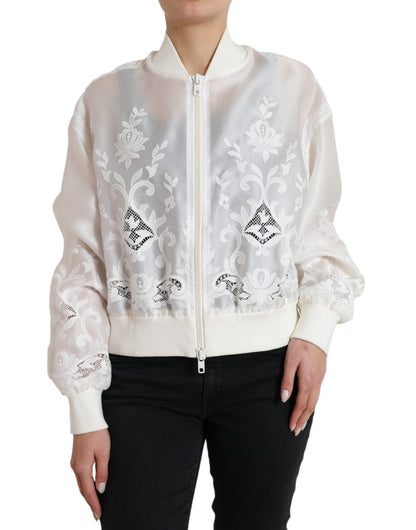 Dolce & Gabbana Elegante Bomberjacke aus weißer Seide