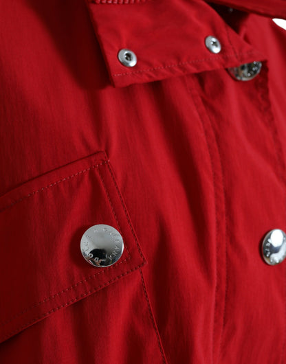Dolce & Gabbana Roter Polyester Regenmantel mit Kapuze und Knopfleiste
