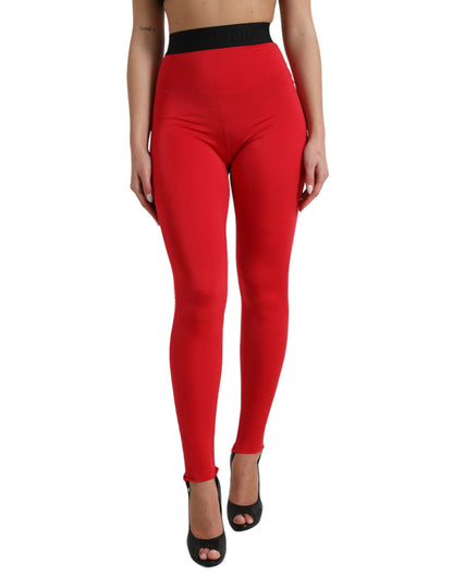 Dolce &amp; Gabbana Elegant Red High Waist Leggings