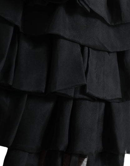 Dolce & Gabbana Schwarzer gestufter Aline Seidenminirock mit hoher Taille