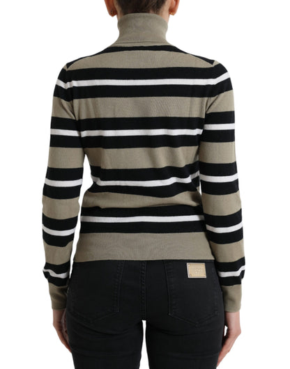 Dolce & Gabbana Mehrfarbig gestreifter Logo-Rollkragen-Pullover