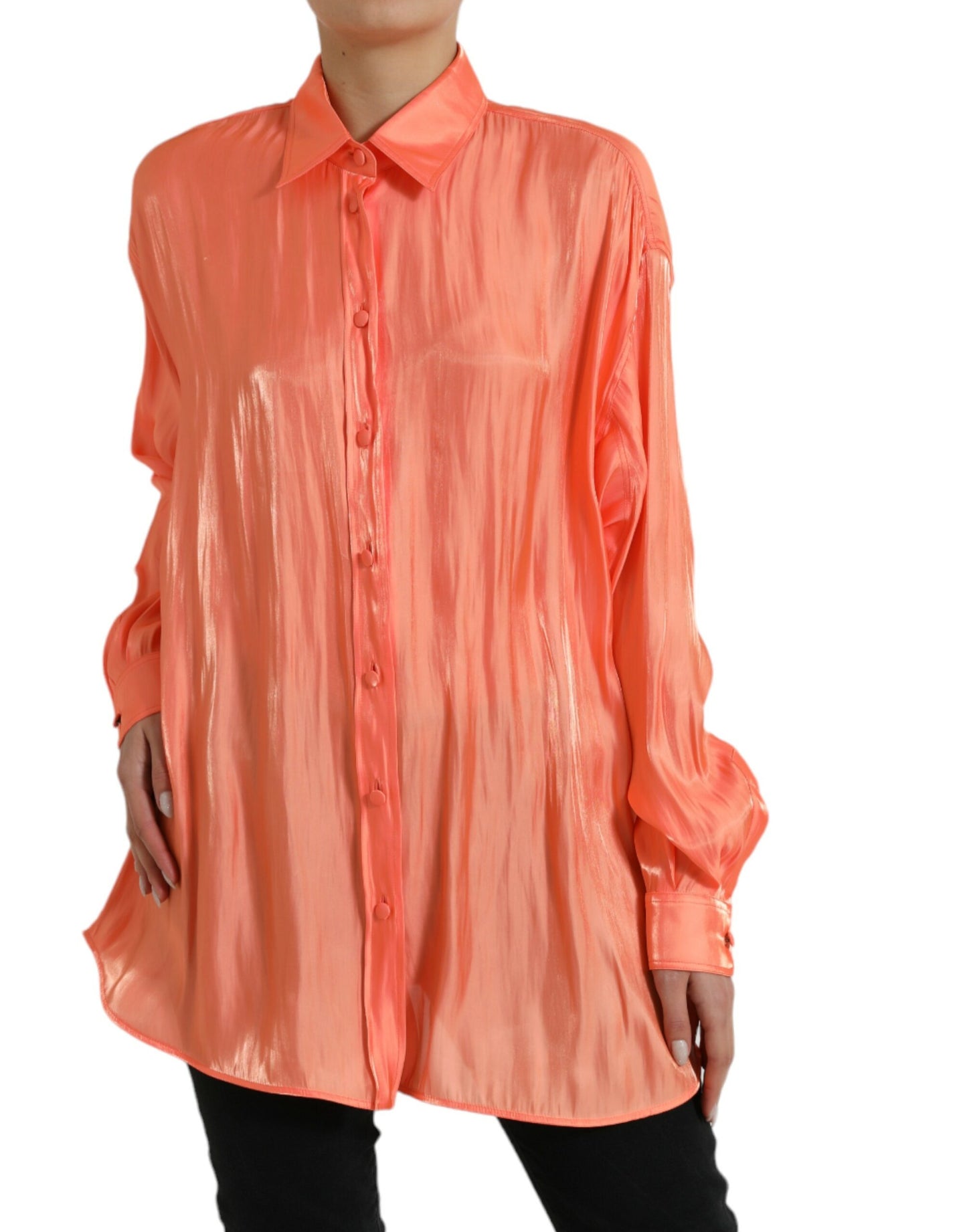 Dolce & Gabbana Pfirsich Langarm Button Down Bluse Top