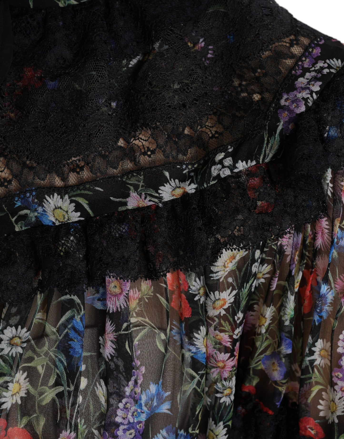 Dolce & Gabbana Schwarzes Blusentop mit Blumendruck und langen Ärmeln