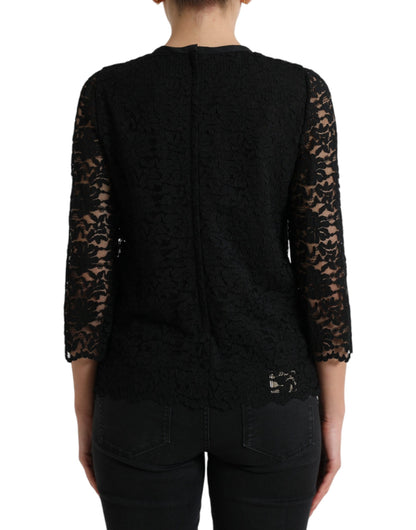 Dolce & Gabbana Schwarzes STAFF Bluse Floral Lace Nylon Top