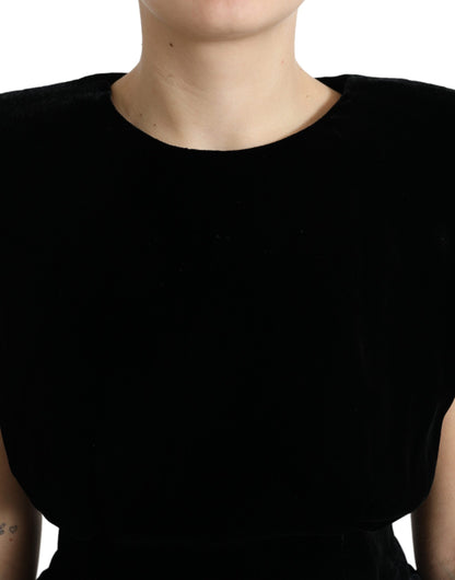 Dolce & Gabbana Schwarzes Blusentop aus Samt mit gepolsterten Schultern