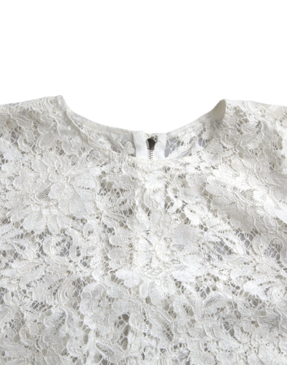 Dolce & Gabbana Weißes Blusentop aus Baumwolle mit Blumenmuster und Rundhalsausschnitt